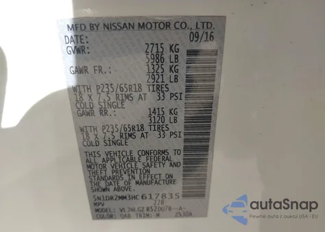 2017 Nissan Pathfinder Sl z USA, uszkodzony, nr VIN 5N1DR2MM3HC617835